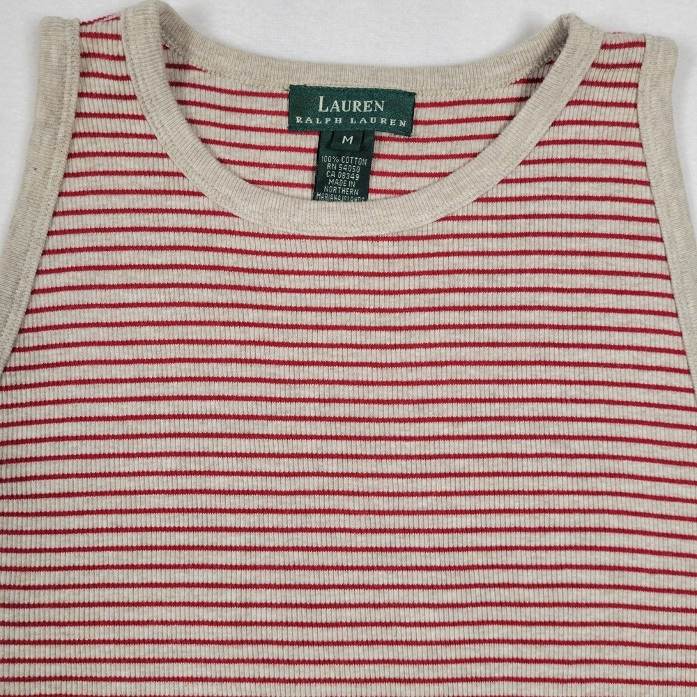 Lauren Ralph Lauren Womens Cropped Tank Top Sleeveless Size M Tan And Red Stripe